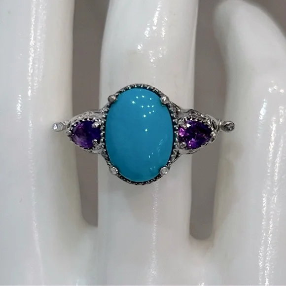 Arizona Sleeping Beauty Turquoise AmethystElephant Head Sterling Silve…